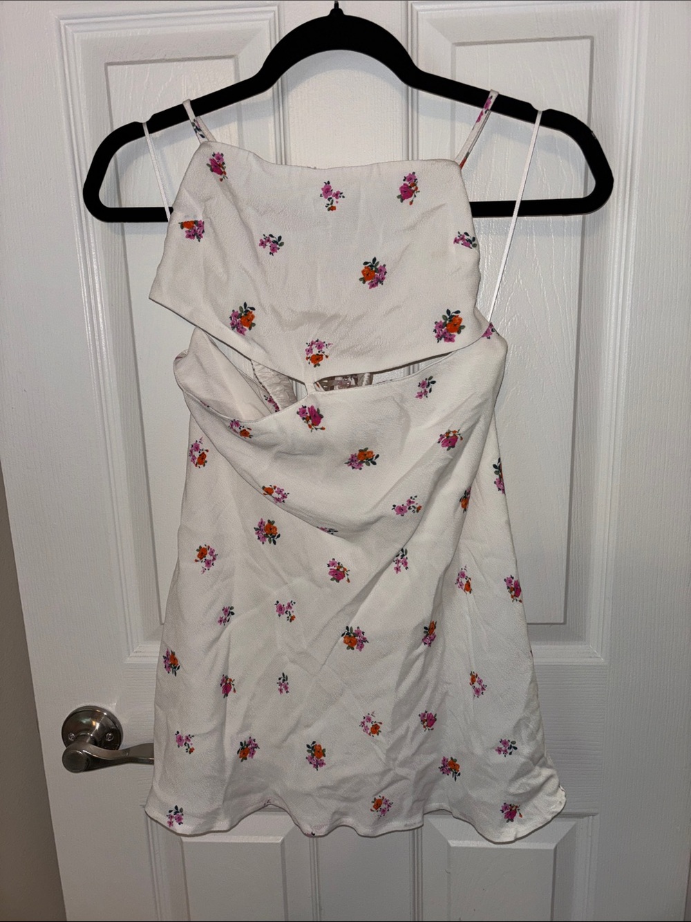 Floral White Mini Dress with Pink & Orange Blooms